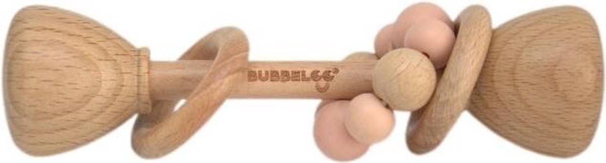 BUBBELOO™ WOODEN RATTLE (PINK)|RAMMELAAR|HOUT|SPEELGOED|SILICONEN|BPAVRIJ|BABY|PEUTER